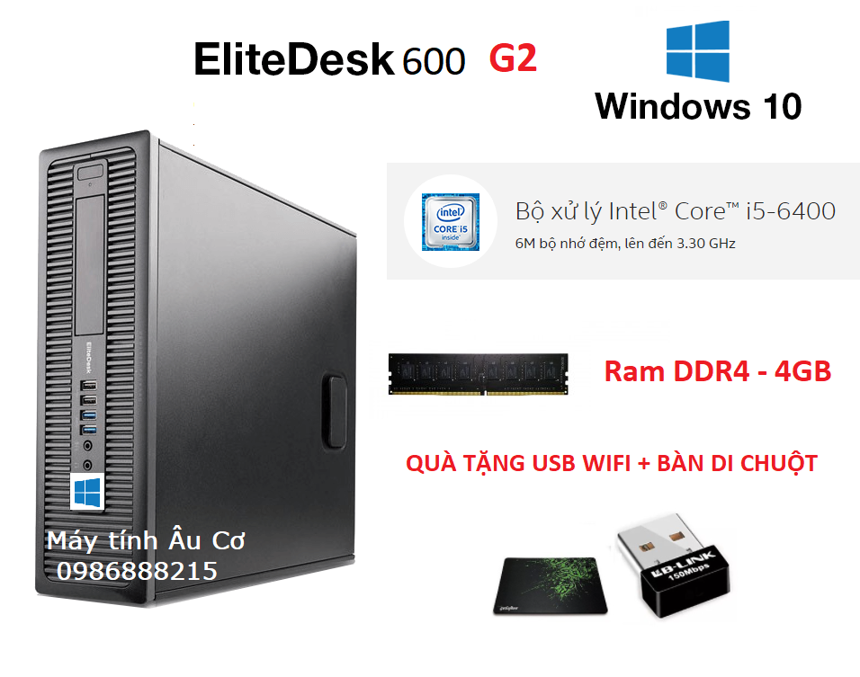 Máy tính đồng bộ Elite 600g2 ( Intel Core i5-6400 Processor 6M Cache, 3.30 GHz / Ram DDR4 - 4GB / HDD 1000GB) TẶNG USB WIFI + BÀN DI CHUỘT - MÁY CHẠY NHANH - Dùng học tập - làm việc - HÀNG CHÍNH HÃNG