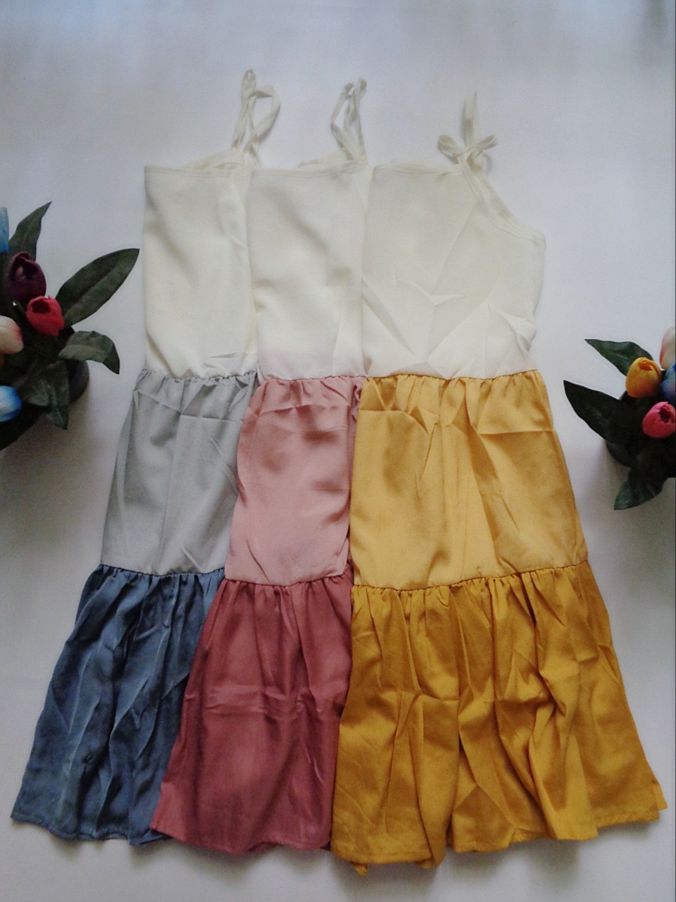 ĐẦM BABYDOLL 2 DÂY XÒE PHỐI 3 MÀU TẶNG KÈM KHĂN LỤA