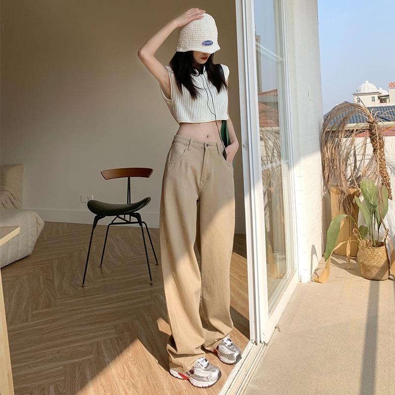Quần jean kaki nữ ống suông quần dài 100cm lưng cao nhiều màu phong cách Ulzzang School - QJ02
