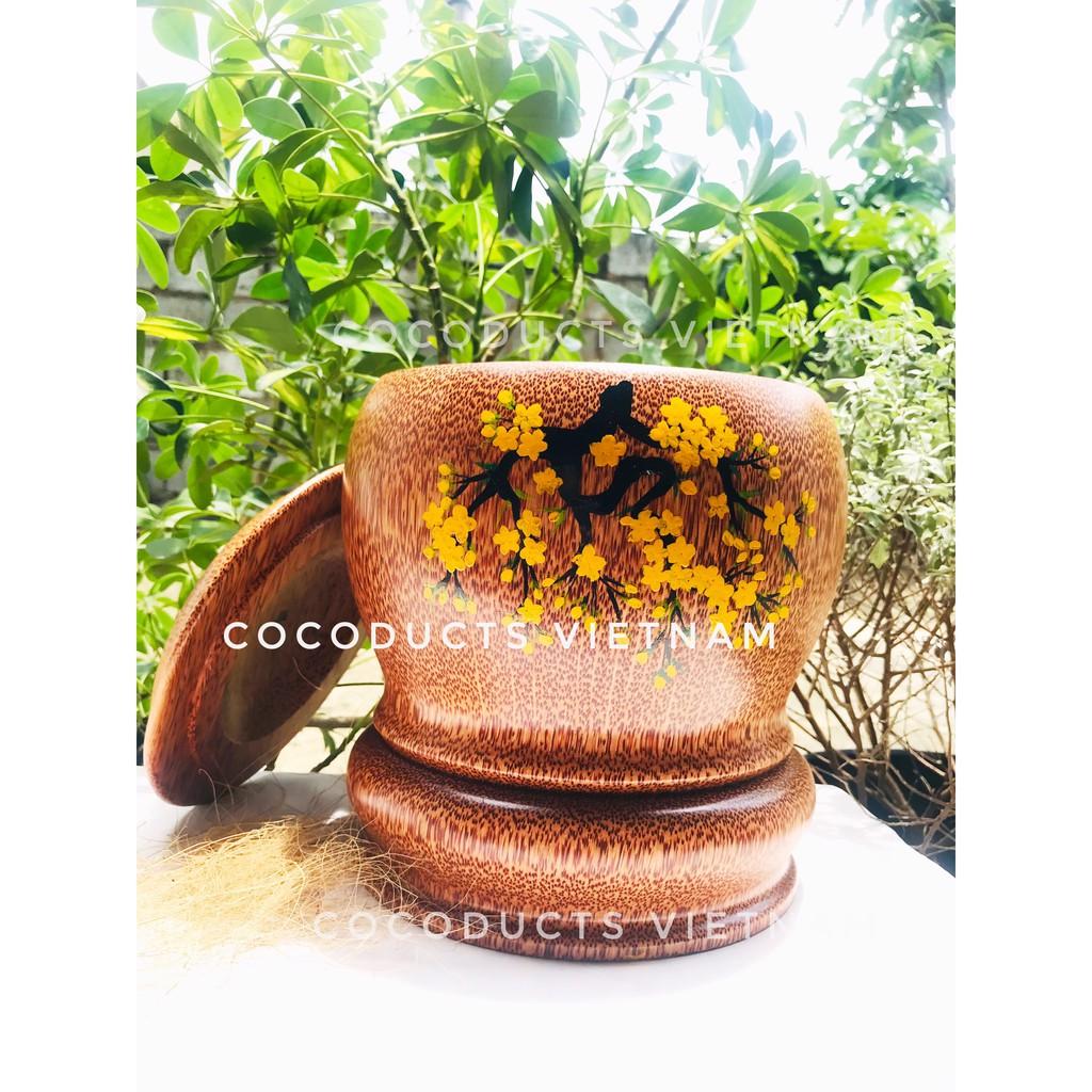 Vỏ Bình trà gỗ dừa nguyên khối