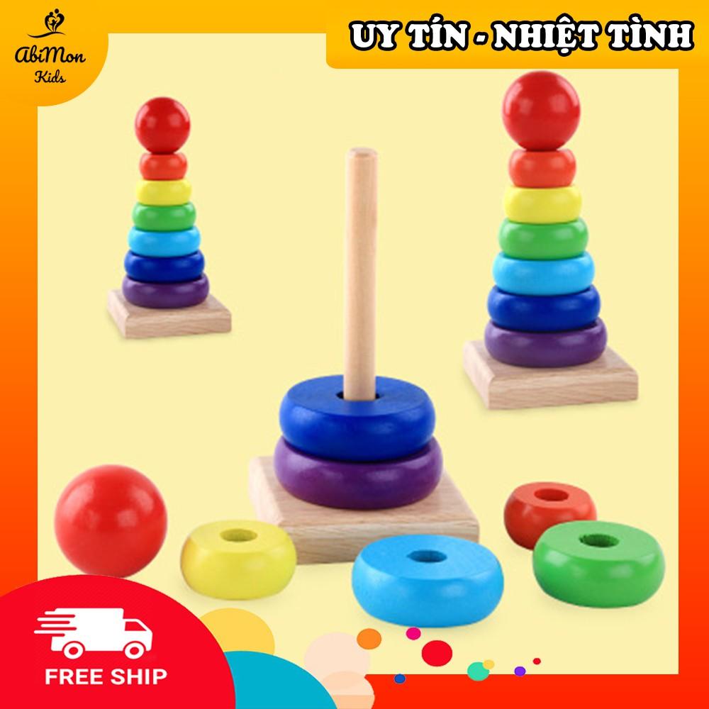 Bộ Xếp Tháp Cầu Vồng Bằng Gỗ Cho Bé ️ Montessori cao cấp (Đồ chơi Gỗ - Đồ chơi Giáo Dục - An toàn - Thông minh)