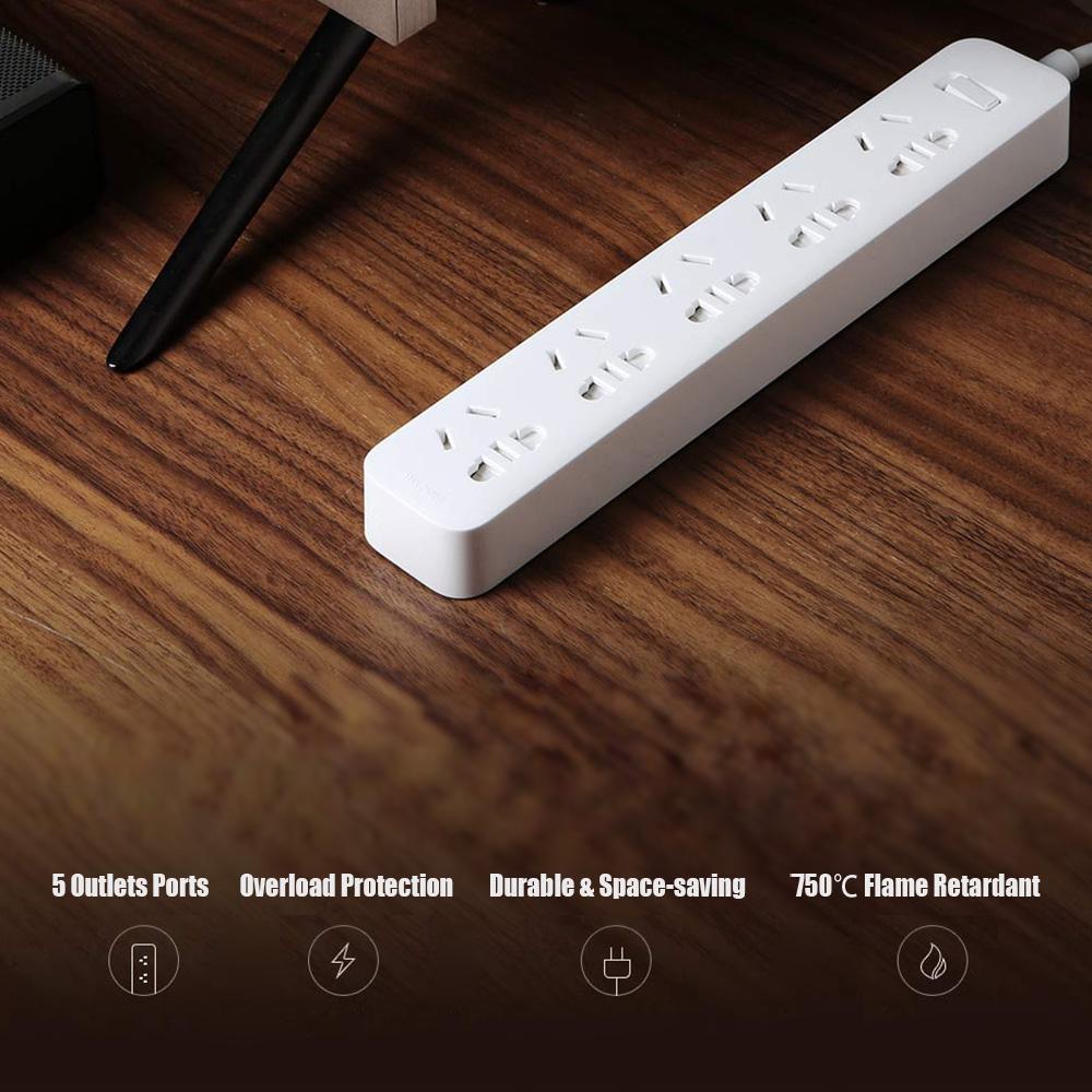Xiaomi Power Strip with Grounded Surge Protector with 5 Outlets Ports with Flat Plug PowerPort Strip With Extension Cord