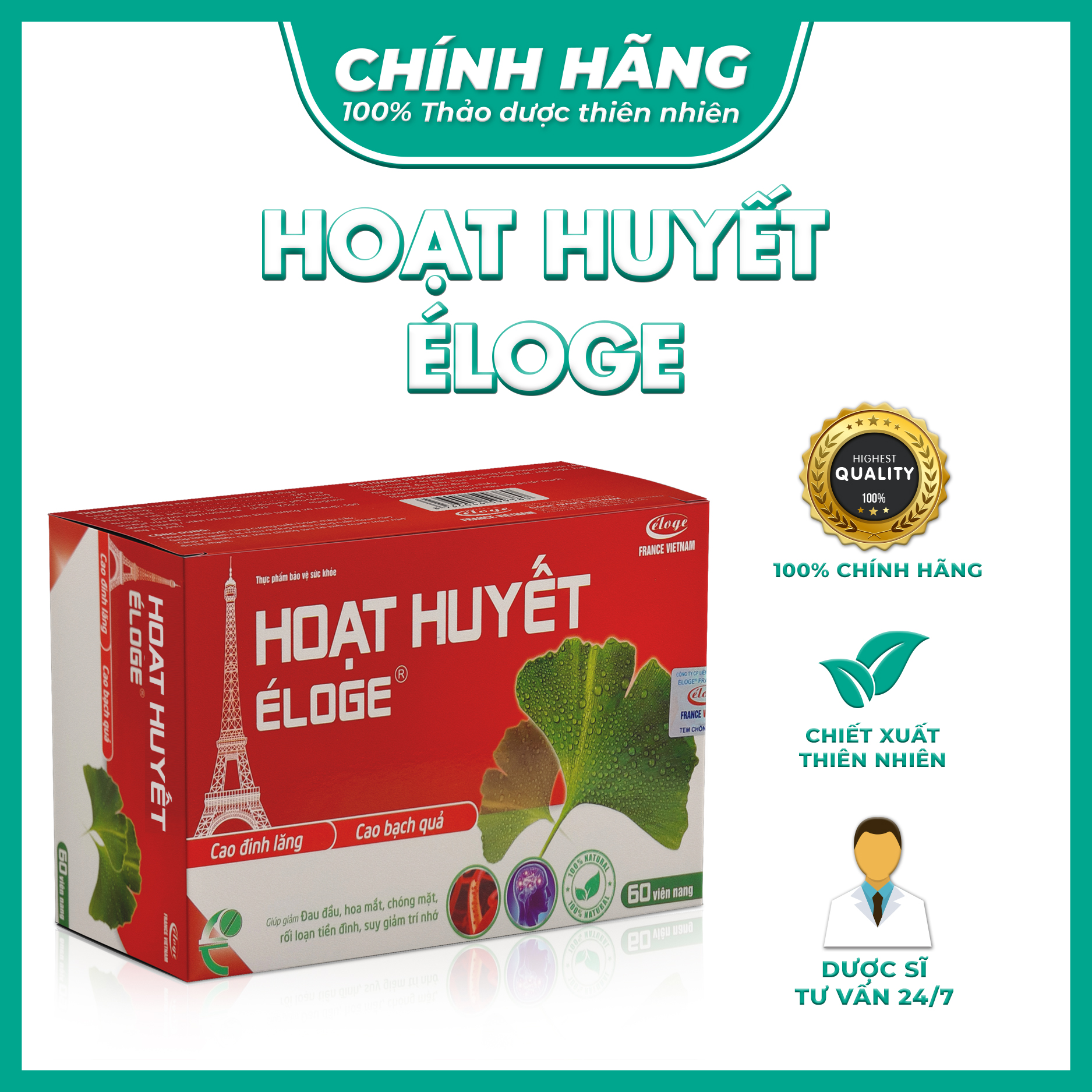 HOẠT HUYẾT ELOGE - NĂNG ĐỘNG - Tăng tuần hoàn não, giảm đau đầu, hoa mắt, rối loạn tiền đình