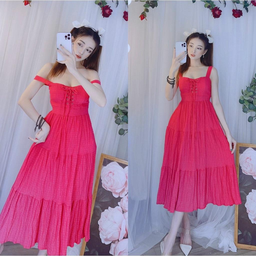 Đầm hai dây bản to đầm maxi đan dây ngực hai kiểu đi chơi du lịch mặc tết siêu đẹp hình thật bkfrreship