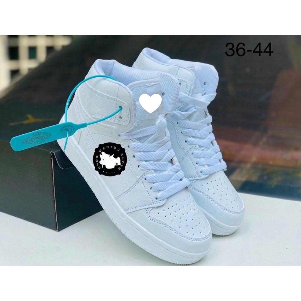 Giày Sneaker Nam Và Nữ, Giày Bata JD1 Da Mền Cổ Cao Màu Full Trắng Size 36 Đến 44