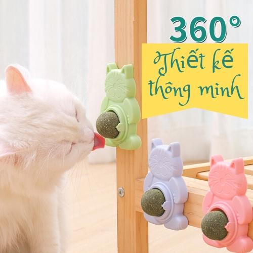 Viên Cỏ Bạc Hà Mèo, Catnip Dạng Xoay Gắn Tường Có Nắp Đậy Giúp Mèo Thư Giãn