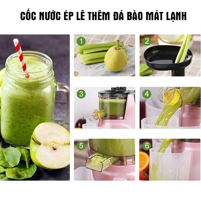 Máy ép chậm MEET JUICE, Máy ép trái cây- Vắt kiệt bã công suất 150W - Tặng 2 cốc đựng nước