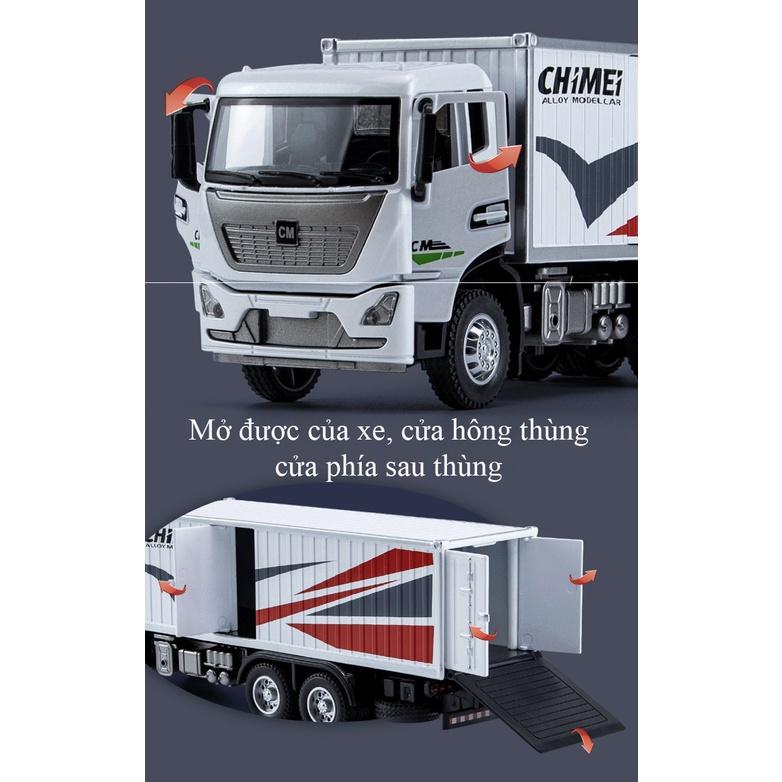 Đồ chơi xe container thành phố bằng hợp kim nguyên khối có nhạc đèn mở được cửa xe và thùng xe