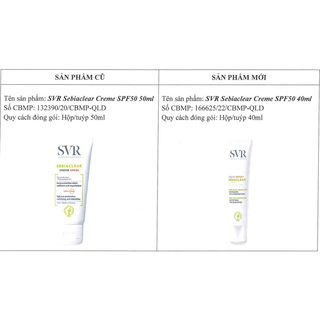 Kem Chống Nắng SVR Sebiaclear Creme Dành Cho Da Dầu Mụn SPF50 50ml