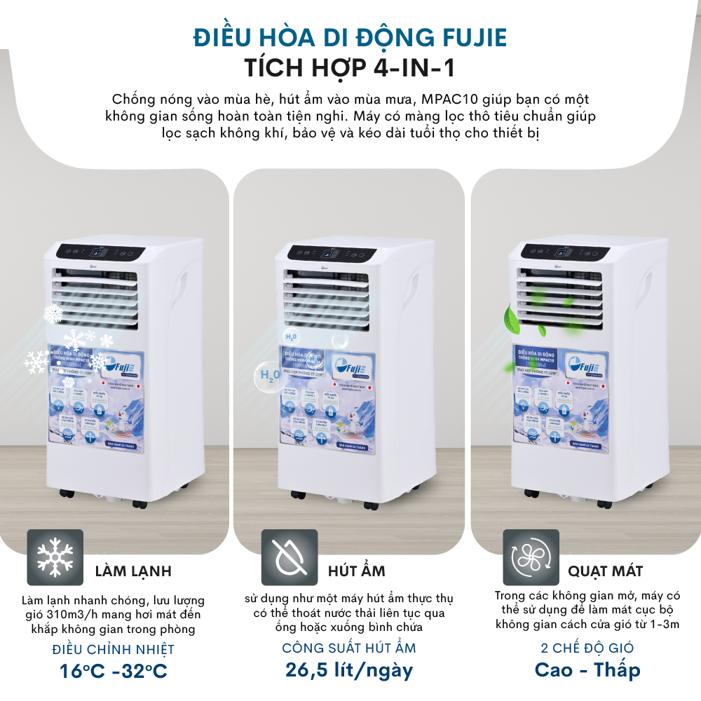 Máy lạnh đứng di động 12000BTU FUJIHOME, điều hoà di động mini không cần lắp đặt sử dụng app có điều khiển từ xa hút ẩm - Hàng Nhập Khẩu