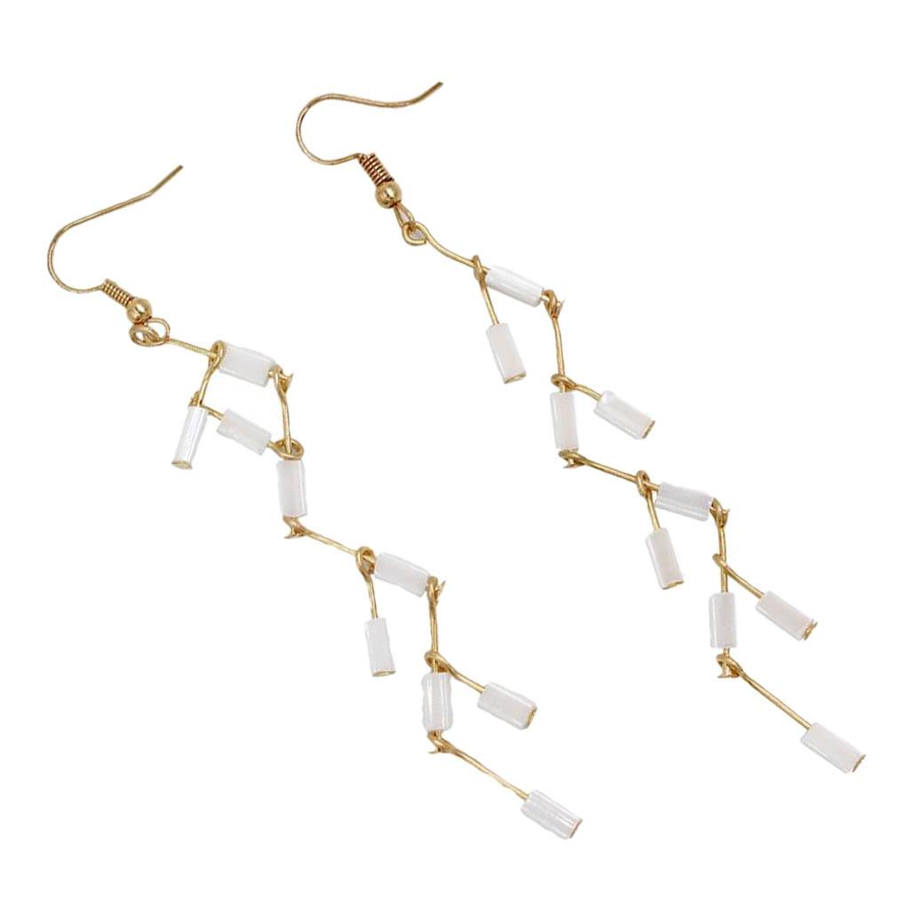 Women Beaded Statement Long Drop Earrings Gold Metal Tassel Dangle Earrings