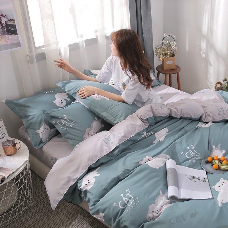 Bộ chăn ga gối phong cách Hàn Quốc _ Mèo xanh