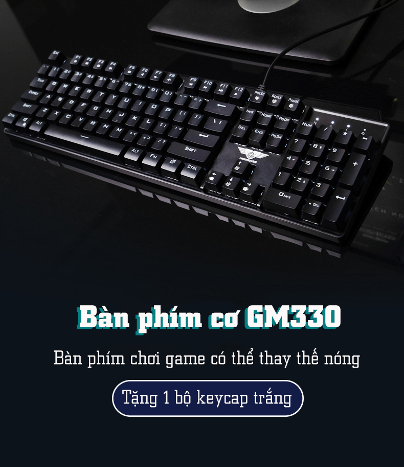 Bàn phím cơ có dây gaming NEWMEN GM330, Hotswap, Keycap ABS Double-shot, LED đa chế độ xuyên phím, độ bền trên 50 triệu lượt nhấp, tặng kèm bộ keycap trắng- Hàng chính hãng