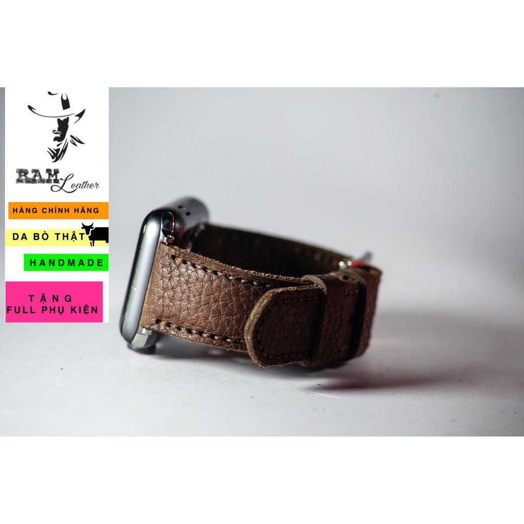 Dây đồng hồ da bò thật nâu hạt handmade RAM 1951-chính hãng RAM leather