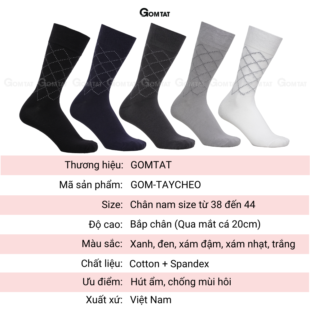 Hộp 5 đôi tất vớ đi giày tây nam công sở cổ cao GOMTAT họa tiết sọc chéo, chất liệu cotton cao cấp - GOM-TAYCHEO-CB5