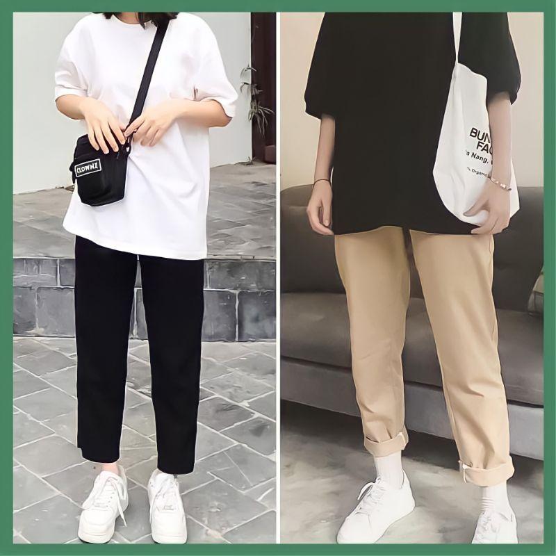 Quần Kaki Nữ Lưng Cao Dáng Rộng Ống Suông ulzzang