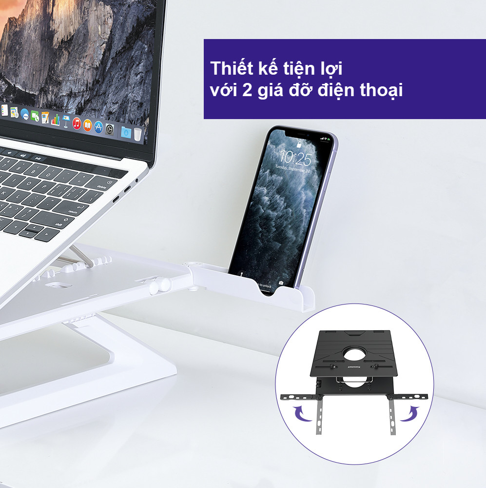 Giá đỡ đa năng cho laptops, notebooks, tablets 10-17 inches có thể điều chỉnh 9 cấp độ, kèm giá đỡ điện thoại, khay lưu trữ cáp Tronsmart D07 - Hàng chính hãng