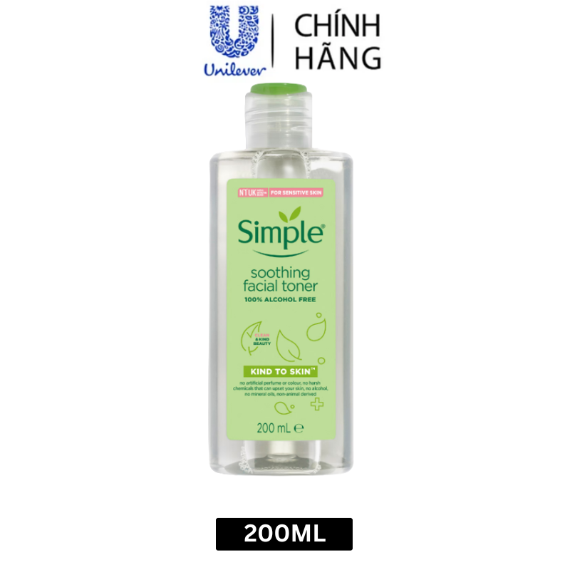 Nước hoa hồng Simple Toner làm dịu và cân bằng độ ẩm cho da - lành tính không chứa cồn 200ml [Chính hãng độc quyền]