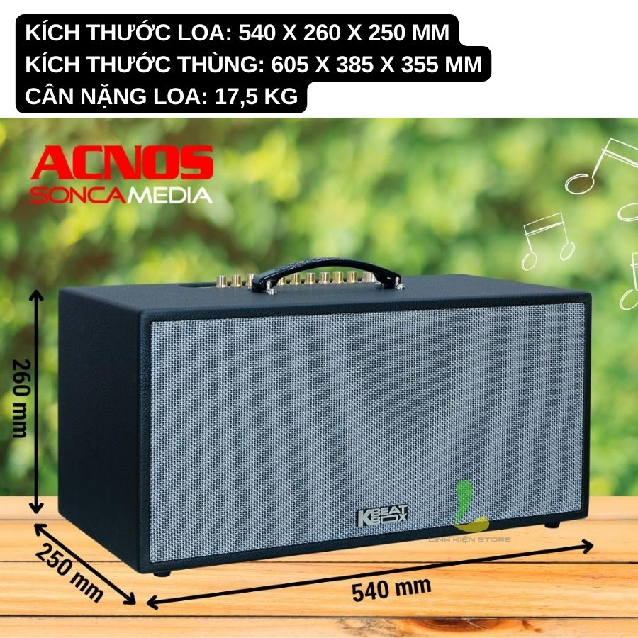 Loa kéo Acnos CS451 - Loa xách tay mini thùng gỗ bọc da công suất 250W kèm bộ đôi micro không dây nhẹ hơi, chống hú xịn - Hàng nhập khẩu