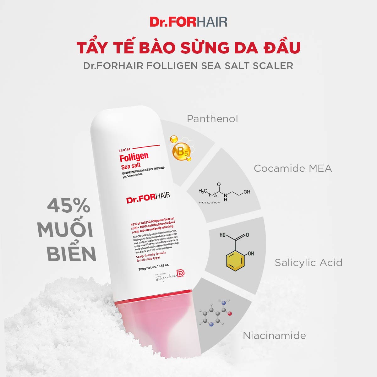 Muối tẩy tế bào chết làm sạch da đầu Dr.FORHAIR Sea Salt Scaler 50g