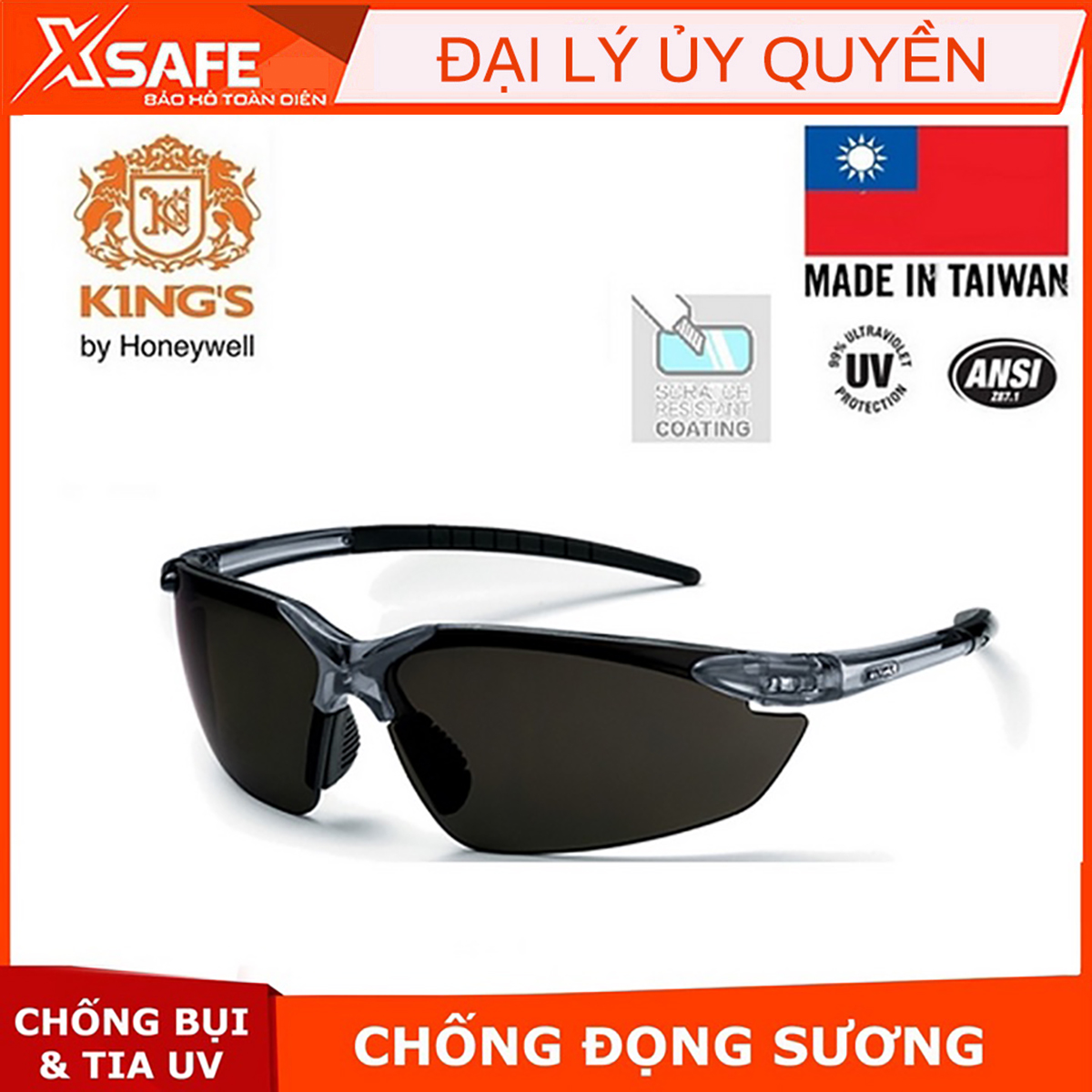 Kính bảo hộ Kings KY714 Kính chống bụi, tia UV, chống đọng sương,kính dùng trong lao động, đi xe máy, tròng kính râm