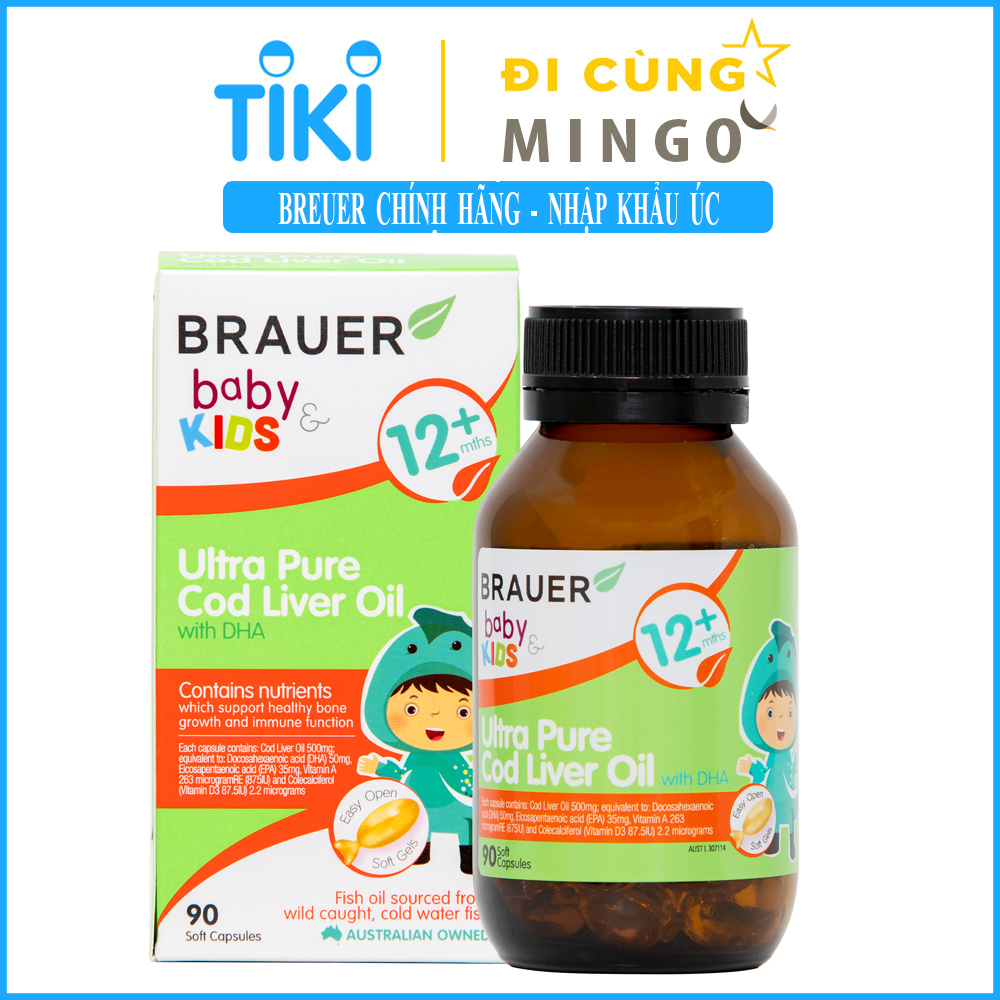 Viên Uống Bổ Sung Brauer Baby &amp; Kids Ultra Pure Cod Liver Oil with DHA (cho trẻ 1 tuổi trở lên) 90 viên nang - Nhập khẩu Úc