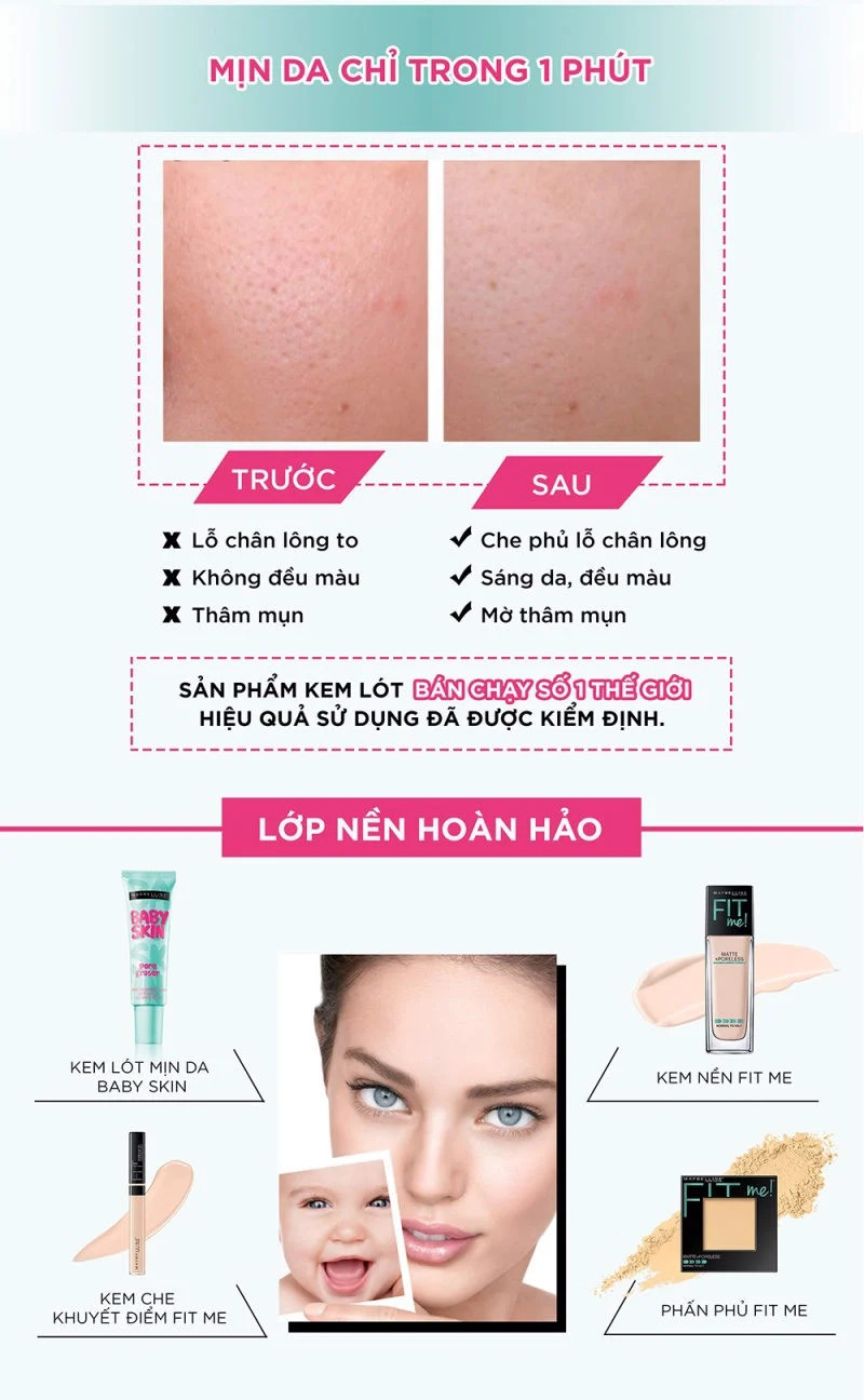 [MAYBELLINE NEW YORK] Kem Lót Siêu Mịn Da Che Khuyết Điểm Và Se Khít Lỗ Chân Lông Baby Skin Pore Eraser 22ml