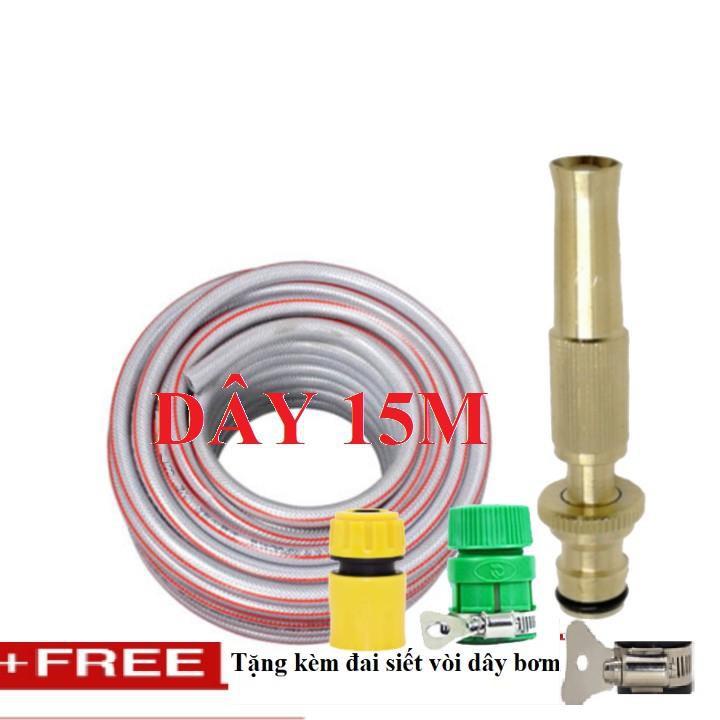 Bộ dây vòi xịt nước rửa xe, tưới cây . tăng áp 3 lần, loại 15m 206587 cút sập, + tặng đai TL