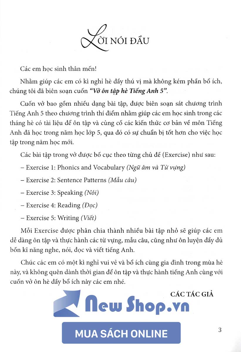 Vở Ôn Tập Hè Tiếng Anh 5