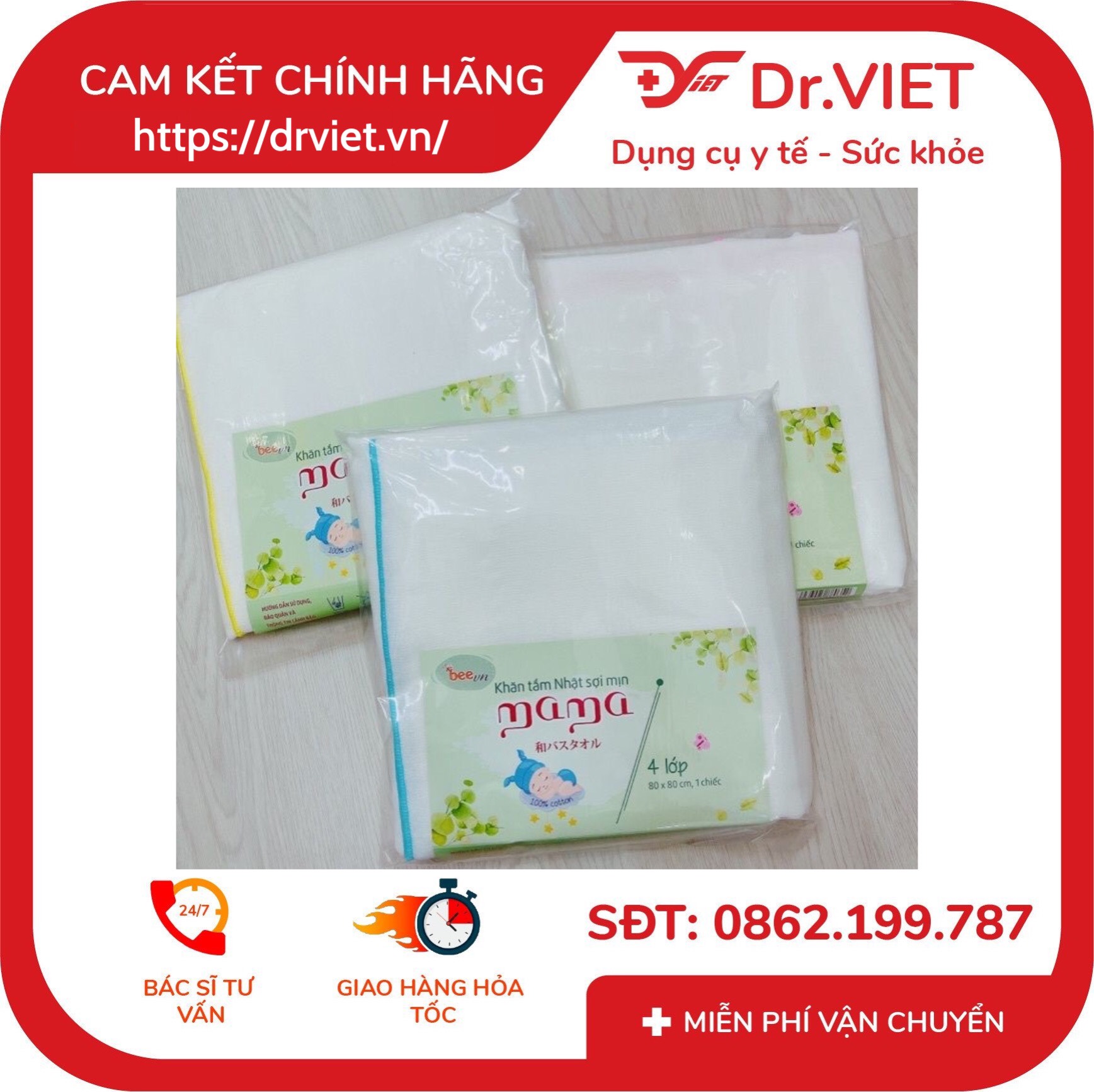 Khăn tắm Nhật sợi mịn Mama BeeVN Hàng chính hãng - 4 lớp, 6 lớp cao cấp làm từ sợi cotton mềm mịn thích hợp cho mọi loại da nhạy cảm