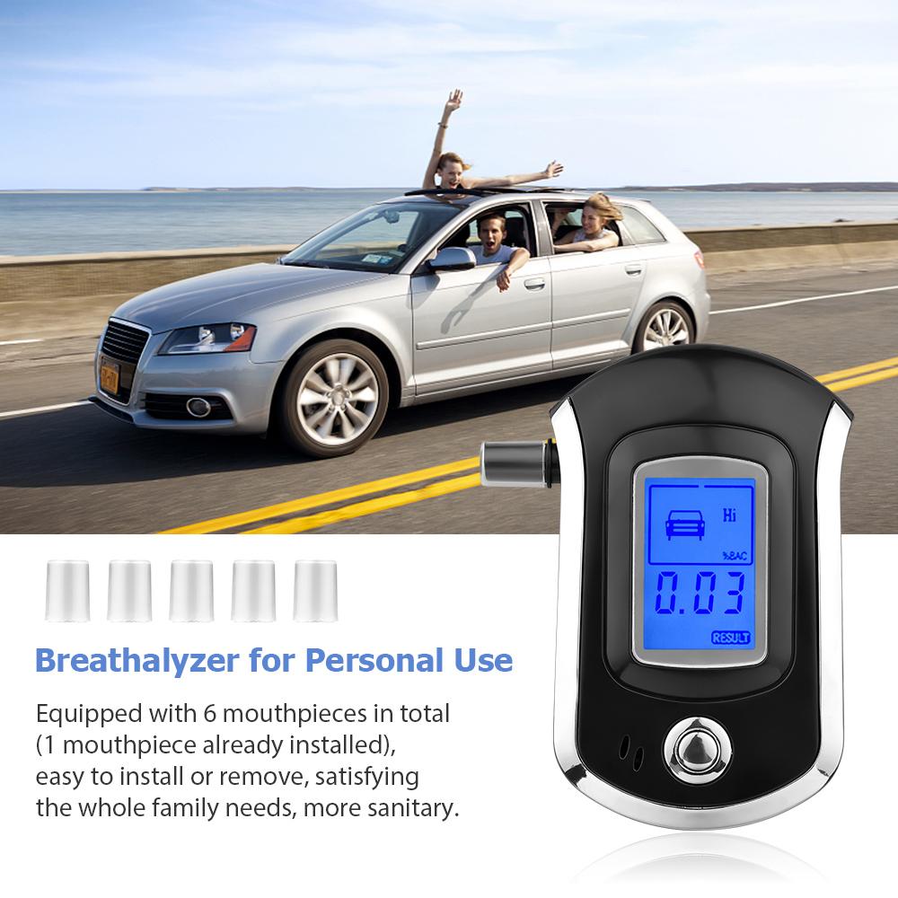 Portable Breathalyzer with 6 Mouthpieces Breath Alcohol Tester LCD Backlight Digital Accurate BAC Detector Analyzer with Audio Visual Alarm for Personal Use