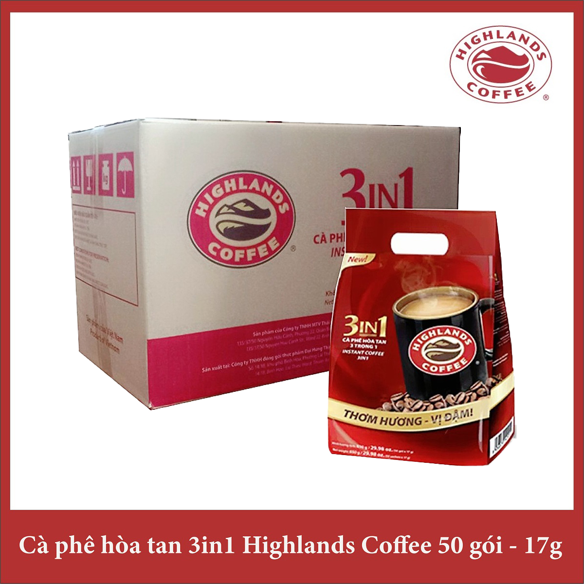Thùng 10 túi Cà phê hòa tan 3in1 Highlands Coffee 50 gói - 17g