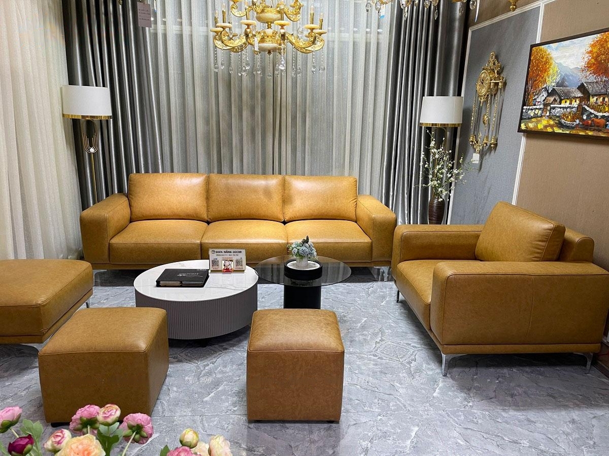Combo ghế sofa băng 100% da bò Italy Juno sofa màu vàng bò SFBCT22 2m6 hàng cao cấp chuẩn da bò nhập khẩu Ý