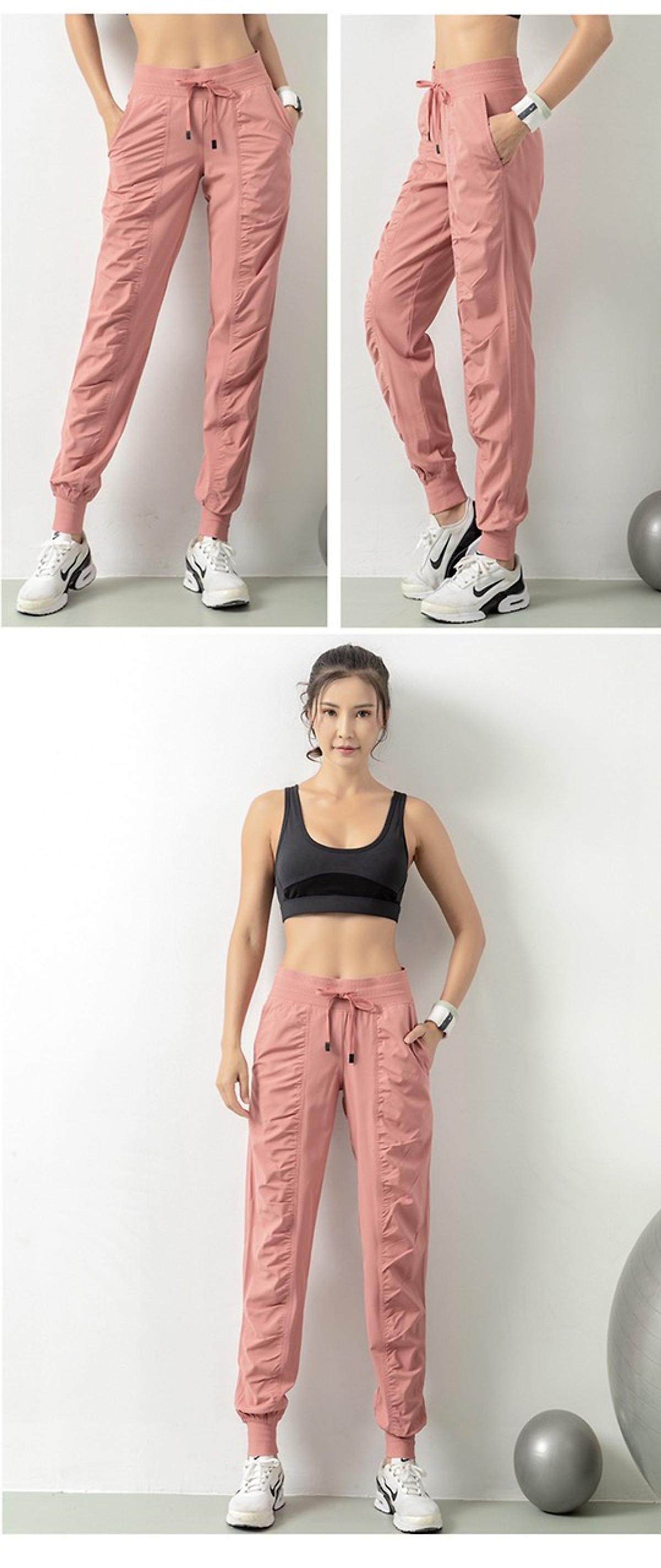 QUẦN DÀI JOGGER SPORT DÙ NỮ TẬP GYM/YOGA/ĐI BỘ CHẤT VẢI DÙ CAO CẤP THẤM HÚT MỒ HÔI - Màu Hồng