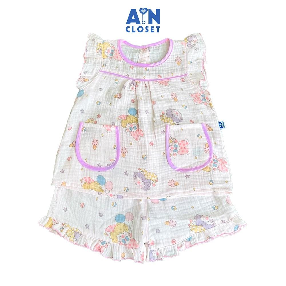 Bộ quần áo Ngắn bé gái họa tiết Chú Hề xô muslin - AICDBGRLYFQQ - AIN Closet