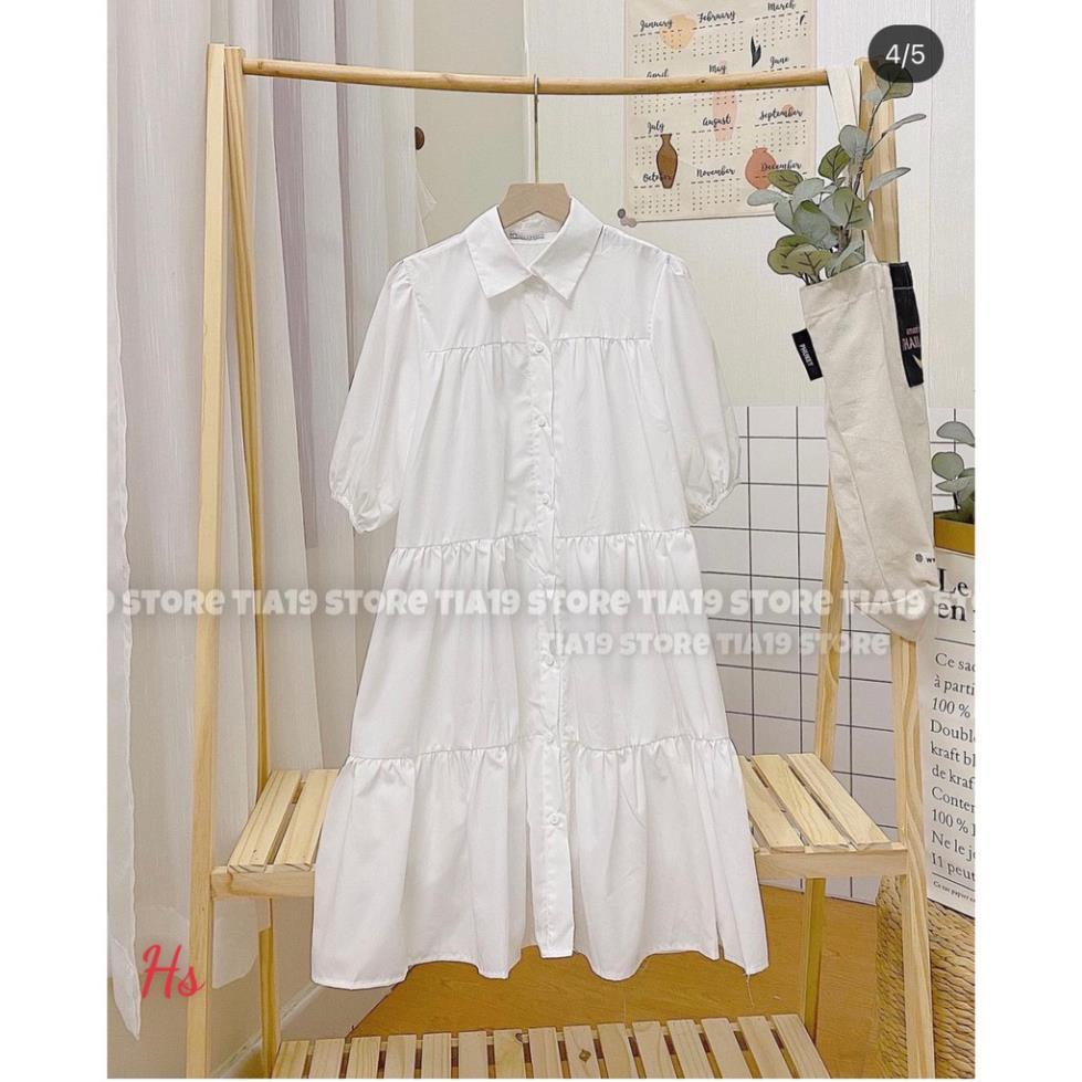 Đầm Sơ Mi Trắng Nữ Cộc Tay Váy Babydoll Nữ Tay Lỡ Dáng Lửng
