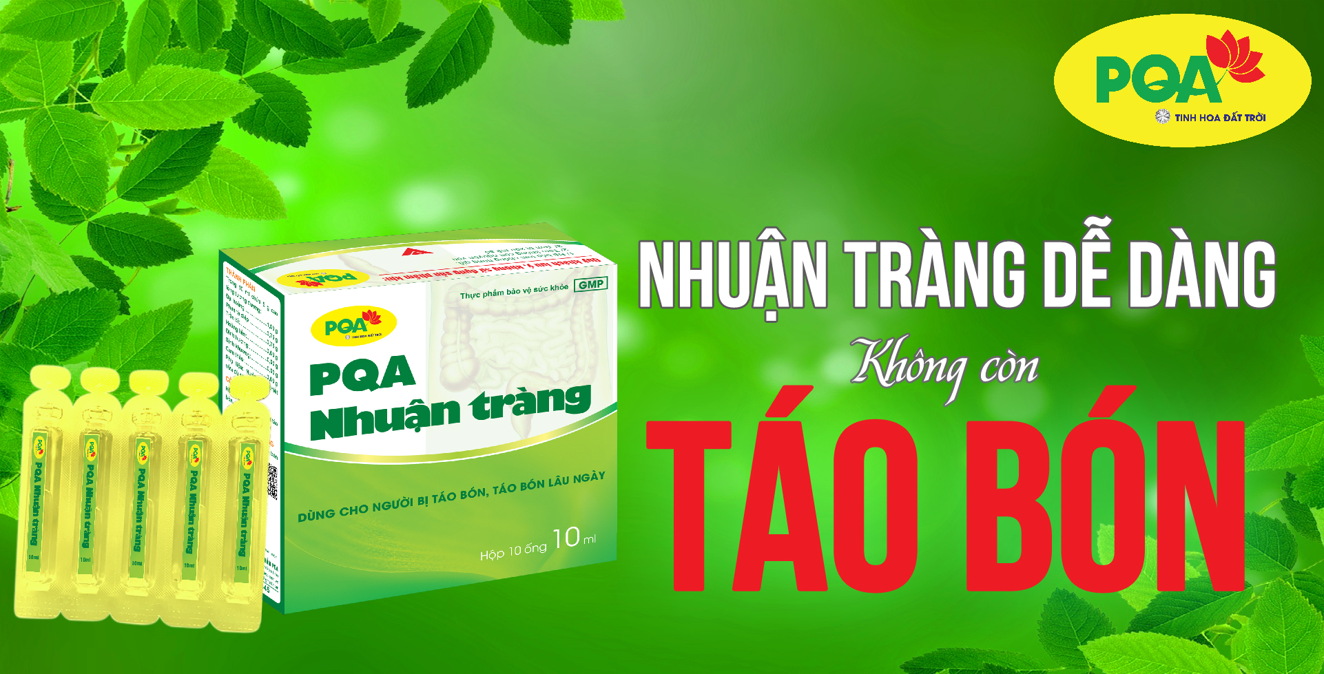 PQA Nhuận Tràng dạng ống là dược phẩm thảo dược có tác dụng nhuận tràng dùng cho người lớn và trẻ em trên 6 tuổi bị táo bón, táo bón lâu ngày.