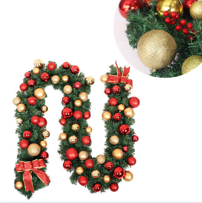 Dây Lá Thông KCS25 Quả Châu Vàng Đỏ Trang Trí Noel Giáng Sinh