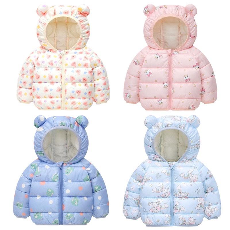 Áo phao tai gấu, áo khoác trẻ em mùa đông họa tiết hoạt hình cho bé trai bé gái mặc đi học đi chơi Xu Xu Kid size 9-20kg
