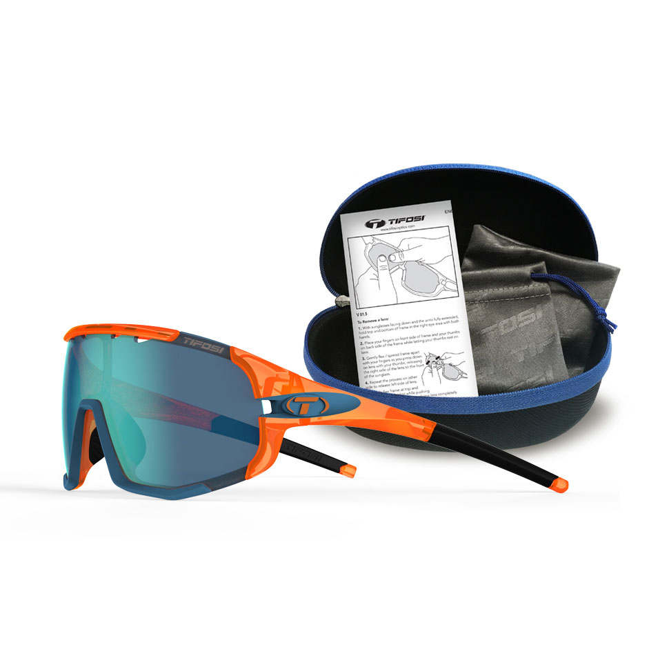 Kính mát thể thao Unisex Tifosi Sledge - Gọng Crystal Orange, Bộ 3 Tròng Đạp Chạy: Clarion Blue, Ac Red &amp; Clear Lenses