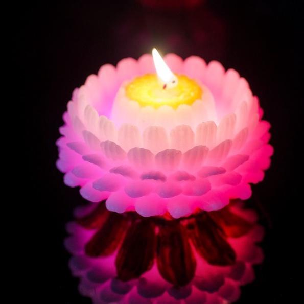 Nến hoa cúc có đèn led - nến hoa cúc đổi màu - đèn cầy hoa cúc thờ phật - nến trang trí bông cúc candle s