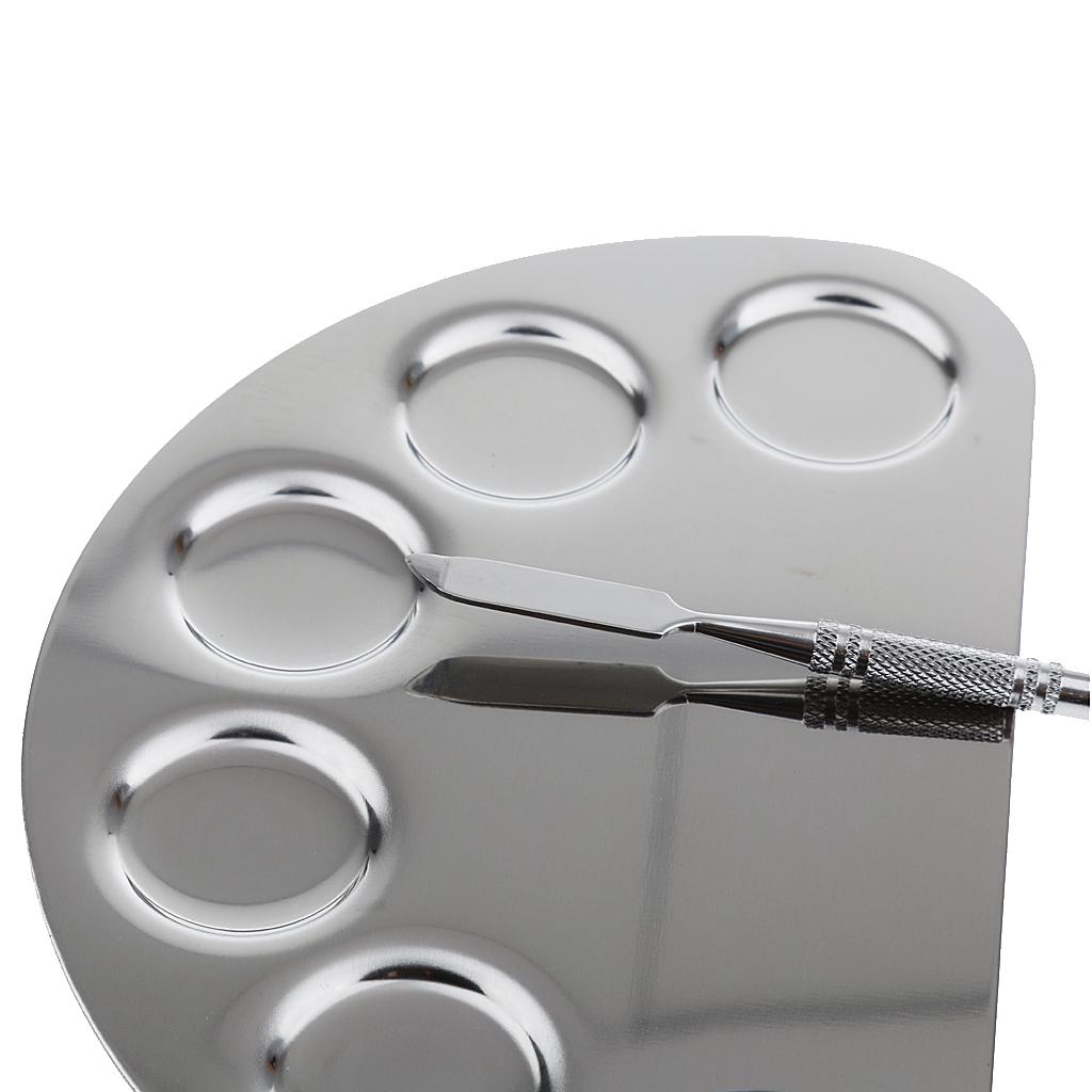 Artist Nail Makeup Foundation Mixing Stainless Steel Spatula Palette w/ Hole