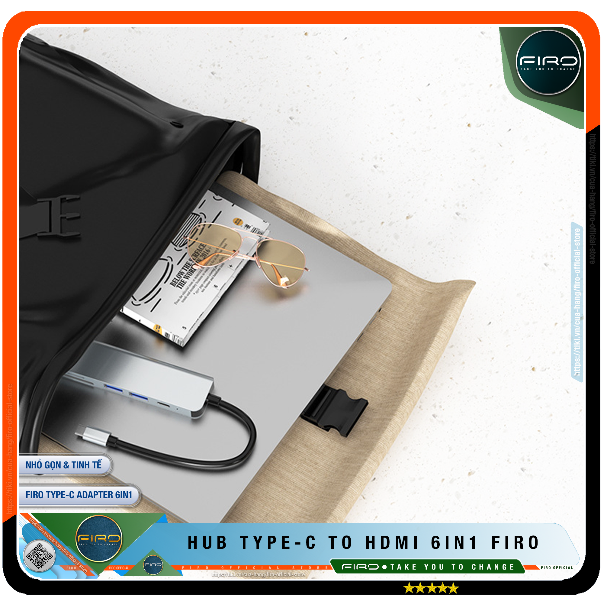 Hub Type C FIRO 6in1 - Hub Chuyển Đổi Type C To HDMI - 1 Cổng HDMI 4K, 2 Cổng USB 3.0, 2 Khe Đọc Thẻ TF Và SD, 1 Cổng Sạc Nhanh Type C PD - Kết Nối Nhiều Thiết Bị Với Tốc Độ Cao - Dùng Cho Tivi/Laptop/Playstation/PC/Smartphone – Hàng chính hãng