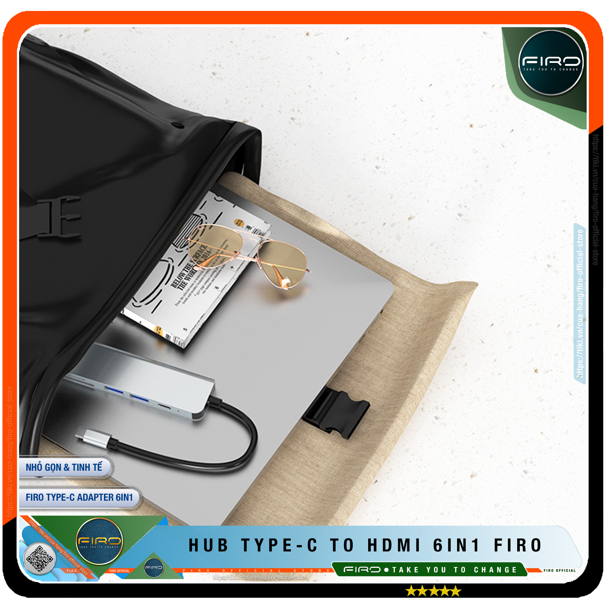 Hub Type-C To HDMI FIRO 6in1 Chuẩn HDTV - Hub Chuyển Đổi Type-C Chia 6 Cổng - 1 Cổng HDMI/HDTV 4K, 2 Cổng USB 3.0, 2 Khe Đọc Thẻ TF Và SD, 1 Cổng Sạc Nhanh Type C PD - Kết Nối Tốc Độ Cao - Dùng Cho Smartphone/Laptop/PC/Tivi/Playstation – Hàng Chính Hãng