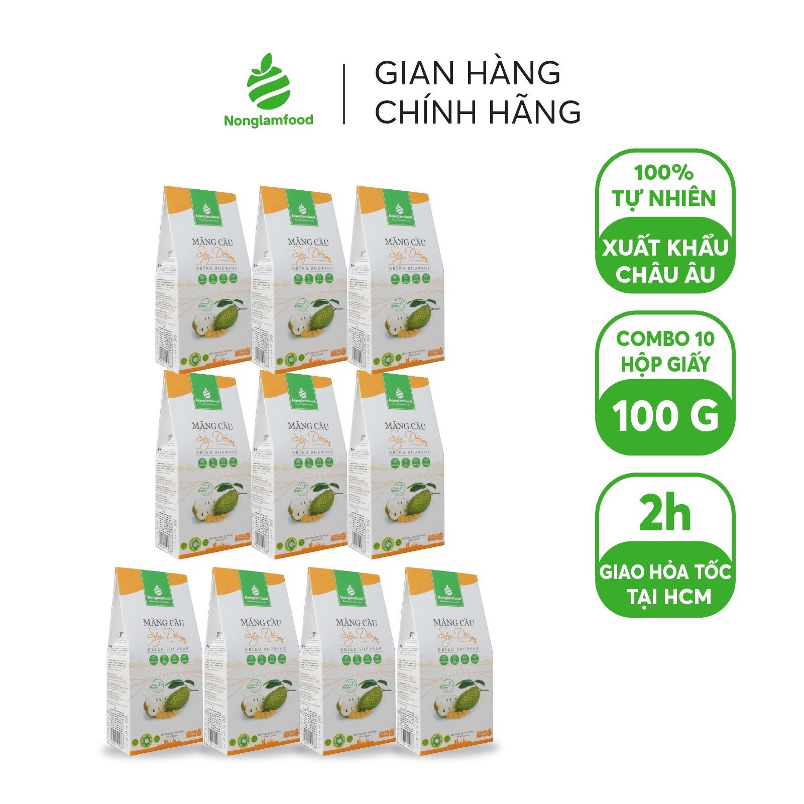 Combo 10 hộp Mãng cầu sấy dẻo Nonglamfood hộp 100g | Giảm cân, đẹp da, giữ dáng hiệu quả, ăn vặt healthy snack