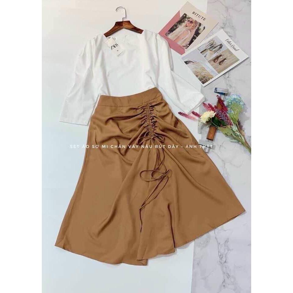 Set 2 Món: Áo Tay Phồng & Chân Váy Xoè Rút Dây - Hậu Nguyễn Store