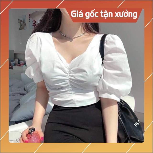 Áo croptop nhún ngực, tay phồng cực chất