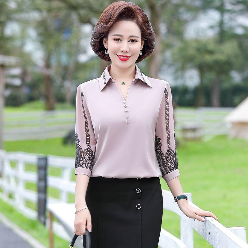 ÁO SƠ MI IN HỌA TIẾT REN TRUNG NIÊN SANG TRONG_ÁO KIỂU CHO NỮ TRUNG NIÊN