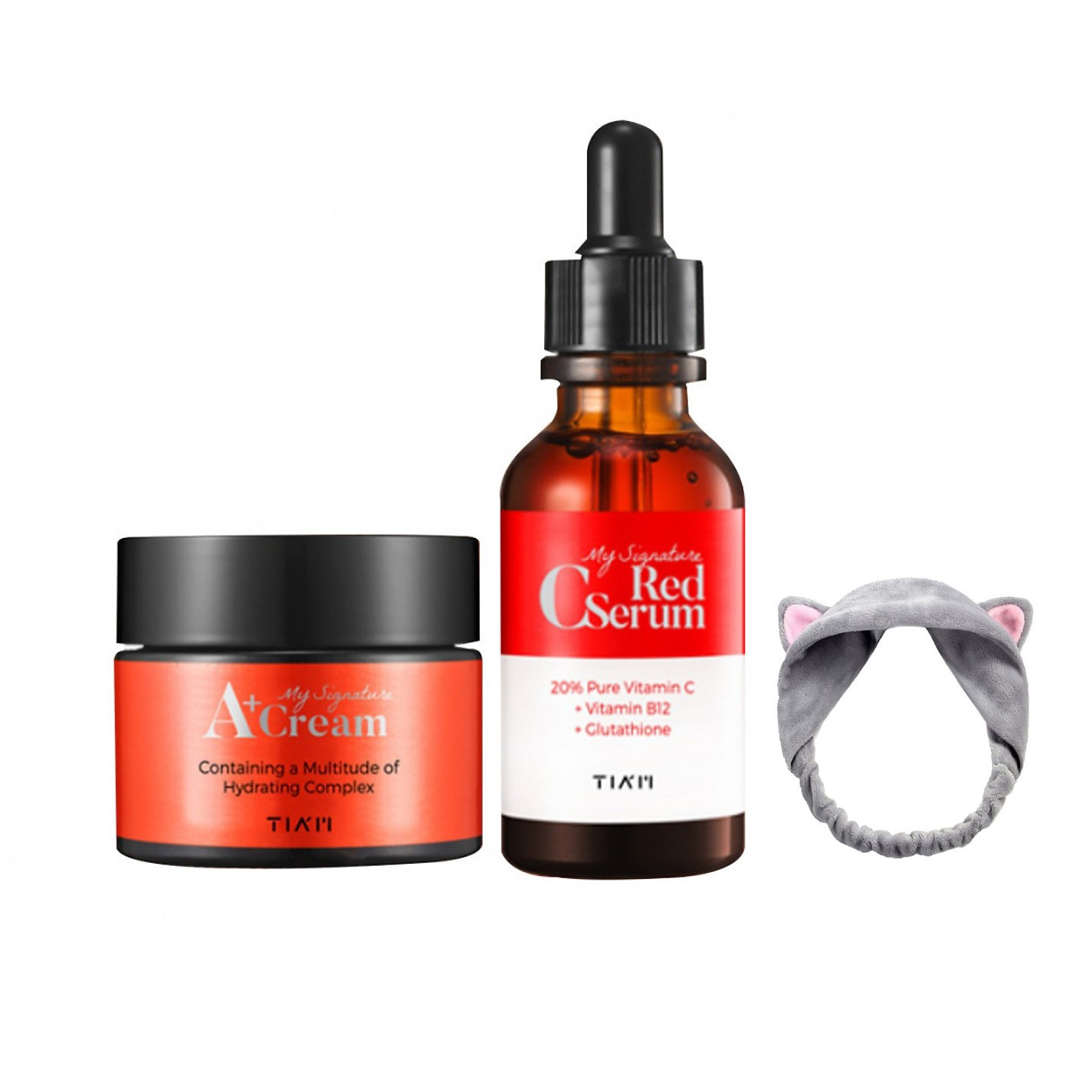 Combo Tinh chất và Kem dưỡng trắng da, làm đều màu da xỉn màu TIA'M My Signature (Red C Serum 30ml &amp; A+ Cream 50ml) + Tặng Kèm 1 băng đô tai mèo xinh xắn ( màu ngẫu nhiên)