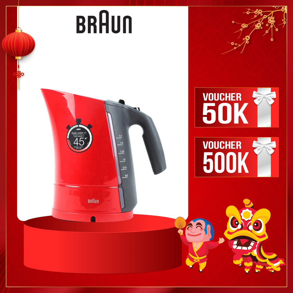 Bình Đun Siêu Tốc Braun WK 300 RD - 1.7L (Đỏ) - Hàng Chính Hãng